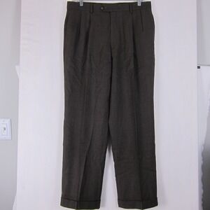 Jos A Bank Executive Men's 34x29 Tailored Fit Brown Wool Dress Pants Flat Front